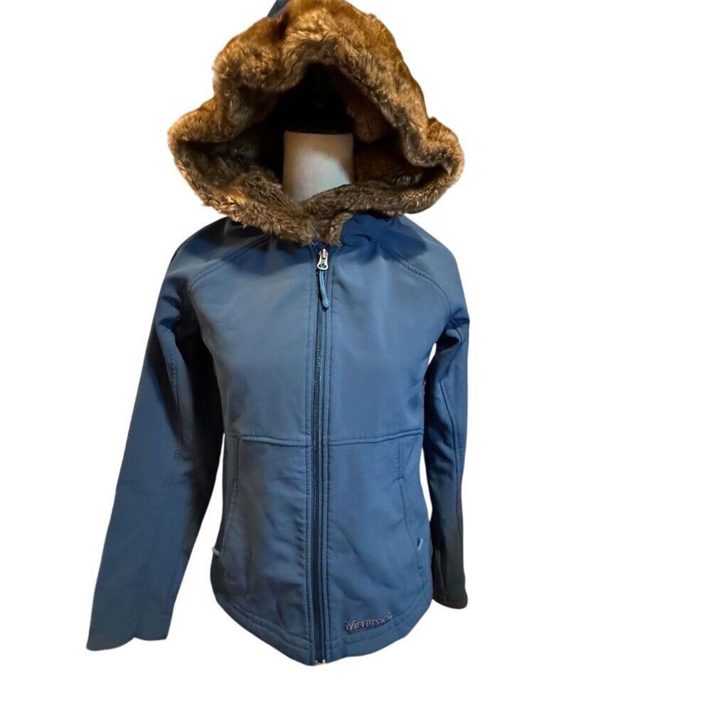 Marmot Furlong Women's Blue Soft Shell Jacket S Faux Fur Hood Petites
